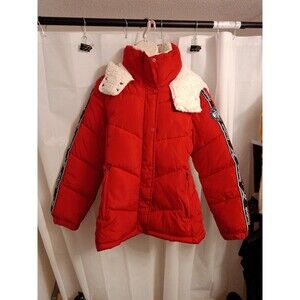 Reebok womens puffer jacket red 90s hooded Large